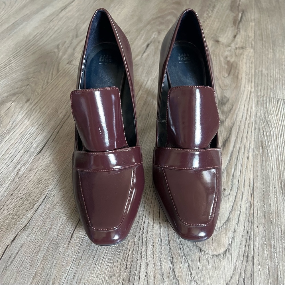 Zara Burgundy Patent Loafer Pumps